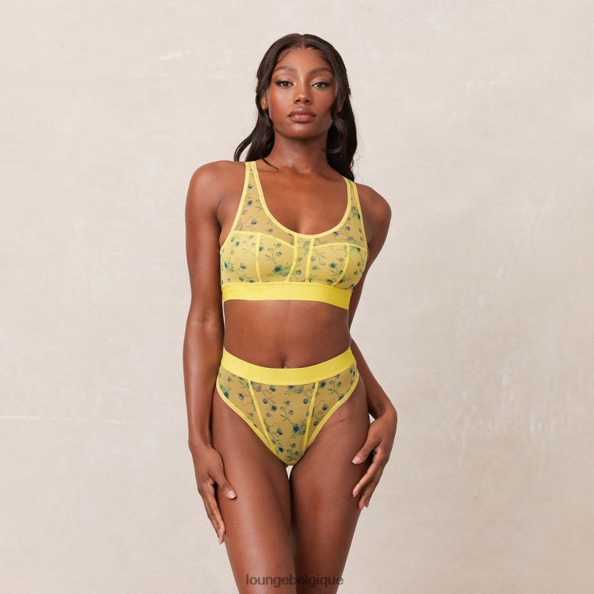 être Lounge femmes ensemble brassière et string en tulle fleuri jaune Z66B8F229 sous-vêtement