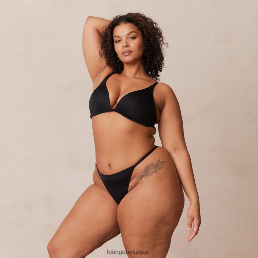 être Lounge femmes ensemble soutien-gorge t-shirt plongeant léger sans armatures et string/culotte noir Z66B8F226 sous-vêtement