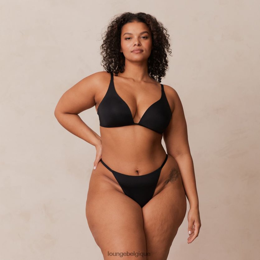 être Lounge femmes ensemble soutien-gorge t-shirt plongeant léger sans armatures et string/culotte noir Z66B8F226 sous-vêtement