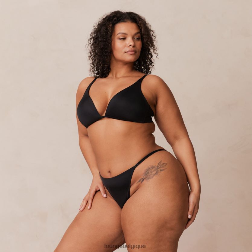 être Lounge femmes ensemble soutien-gorge t-shirt plongeant léger sans armatures et string/culotte noir Z66B8F226 sous-vêtement