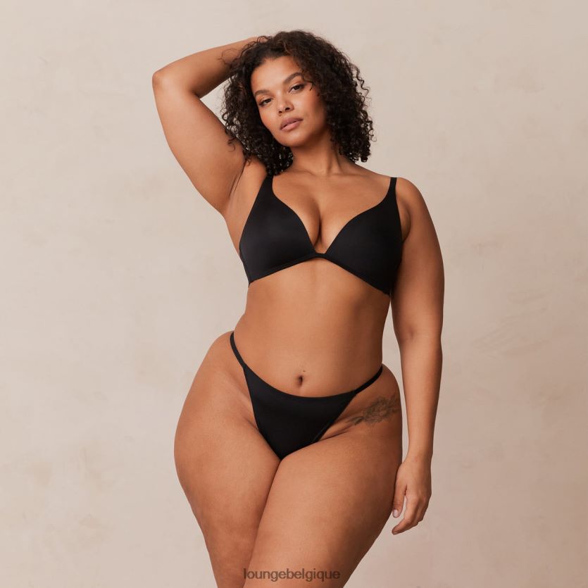 être Lounge femmes ensemble soutien-gorge t-shirt plongeant léger sans armatures et string/culotte noir Z66B8F226 sous-vêtement