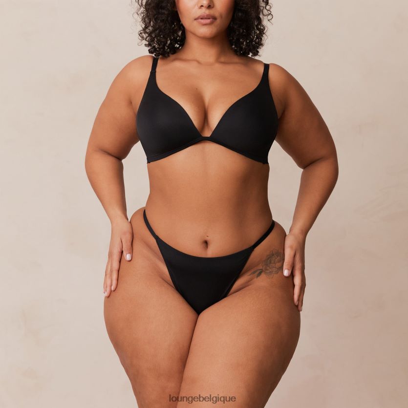 être Lounge femmes ensemble soutien-gorge t-shirt plongeant léger sans armatures et string/culotte noir Z66B8F226 sous-vêtement