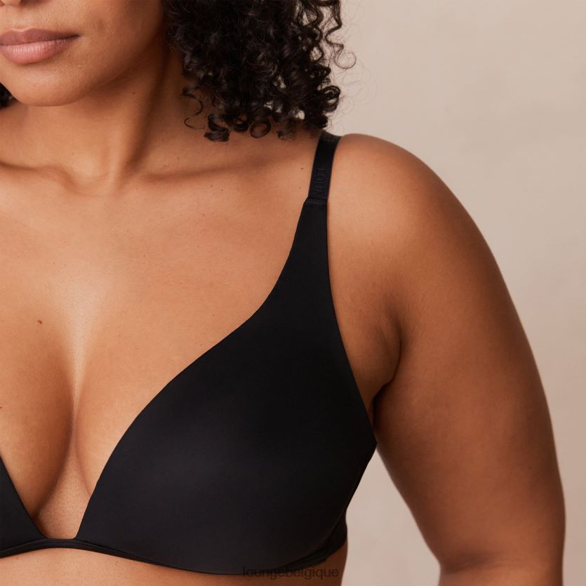 être Lounge femmes ensemble soutien-gorge t-shirt plongeant léger sans armatures et string/culotte noir Z66B8F226 sous-vêtement