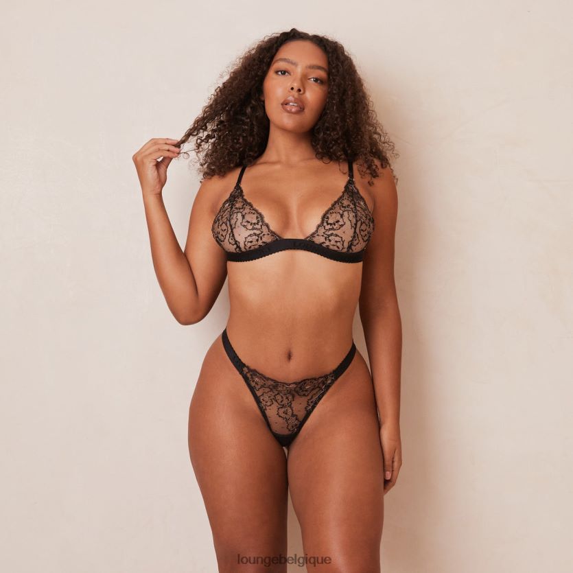 être Lounge femmes ensemble soutien-gorge triangle brodé et string noir Z66B8F189 sous-vêtement