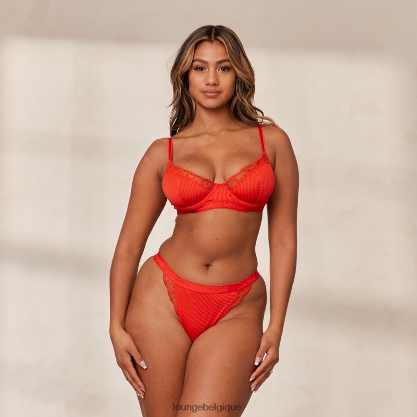 être Lounge femmes Ensemble soutien-gorge balconnet côtelé et string/culotte rouge Z66B8F131 sous-vêtement