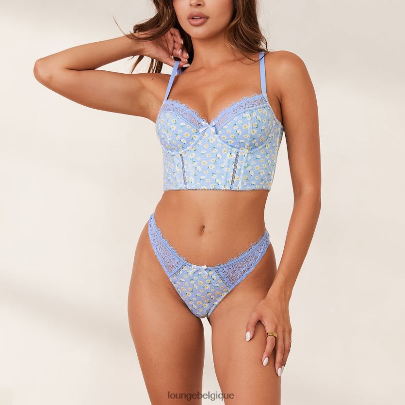 être Lounge femmes ensemble doux soutien-gorge et string long bleu fleuri Z66B8F144 sous-vêtement