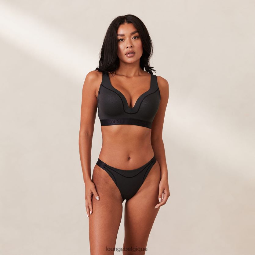 être Lounge femmes ensemble soutien-gorge et string/slips côtelés noir Z66B8F165 sous-vêtement