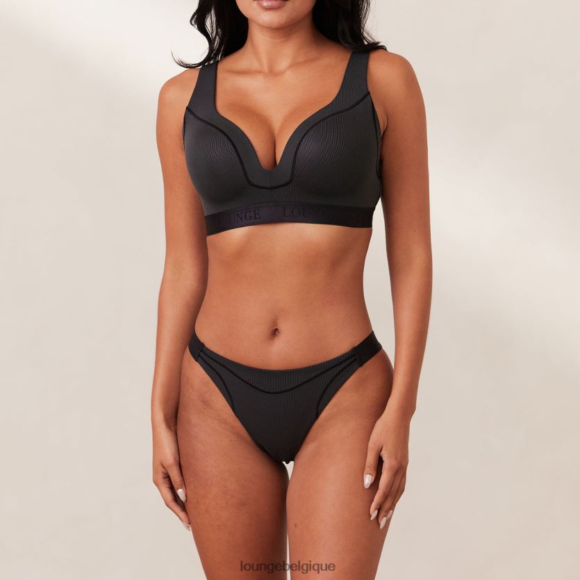 être Lounge femmes ensemble soutien-gorge et string/slips côtelés noir Z66B8F165 sous-vêtement