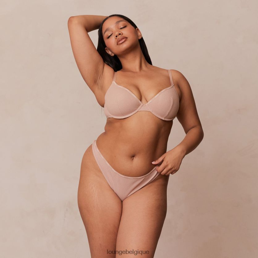 être Lounge femmes ensemble soutien-gorge et string t-shirt côtelé si doux taupe Z66B8F34 sous-vêtement