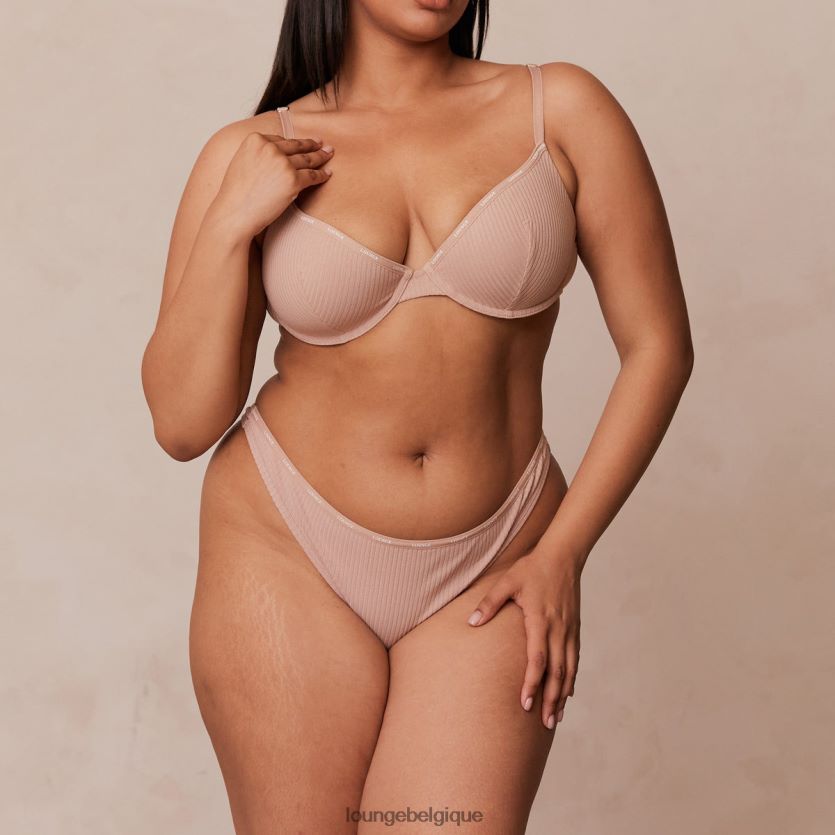 être Lounge femmes ensemble soutien-gorge et string t-shirt côtelé si doux taupe Z66B8F34 sous-vêtement