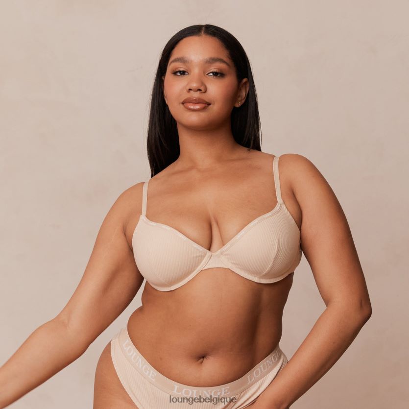 être Lounge femmes ensemble soutien-gorge et string t-shirt côtelé ultra confort latté Z66B8F80 sous-vêtement