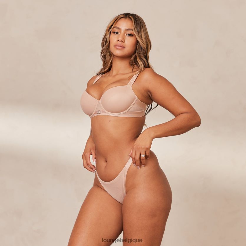 être Lounge femmes ensemble soutien-gorge t-shirt en maille lisse et string/culotte taupe Z66B8F127 sous-vêtement