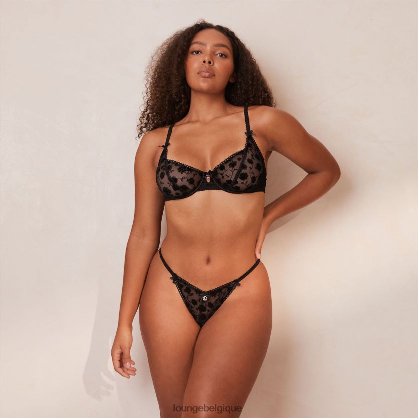 être Lounge femmes soutien-gorge balconnet fleuri floqué et string/slip noir Z66B8F134 sous-vêtement