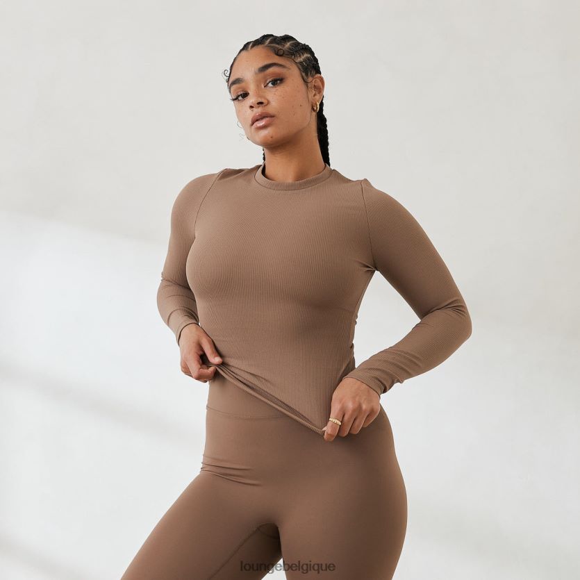 être Lounge femmes haut côtelé essentiel à manches longues café Z66B8F843 vêtements