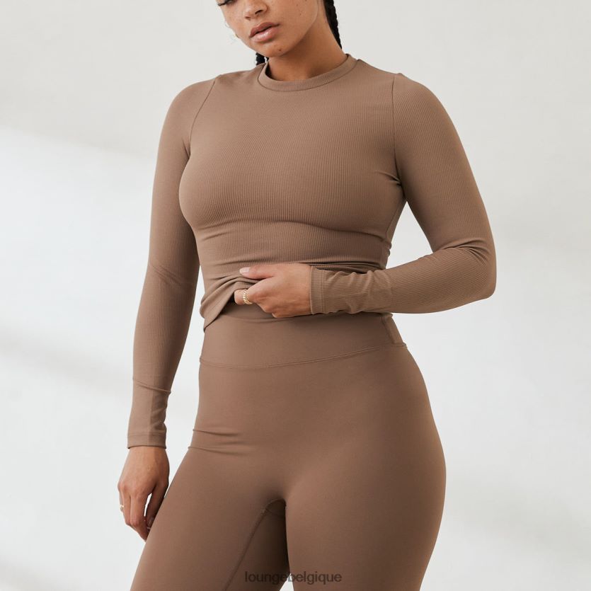 être Lounge femmes haut côtelé essentiel à manches longues café Z66B8F843 vêtements