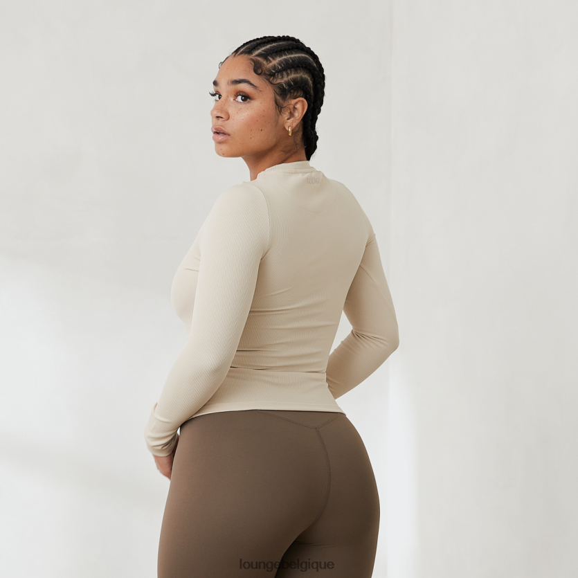 être Lounge femmes haut côtelé essentiel à manches longues crème Z66B8F842 vêtements
