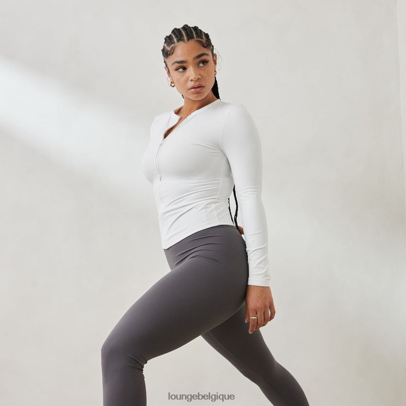 être Lounge femmes haut zippé essentiel à manches longues blanc cassé Z66B8F850 vêtements